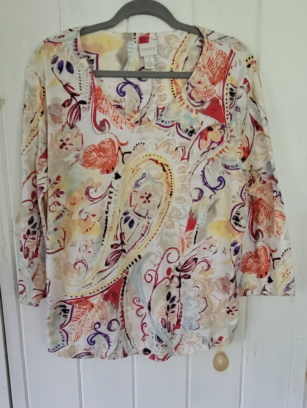 Chico's 3/4 Sleeve Paisley Print Stretch Top